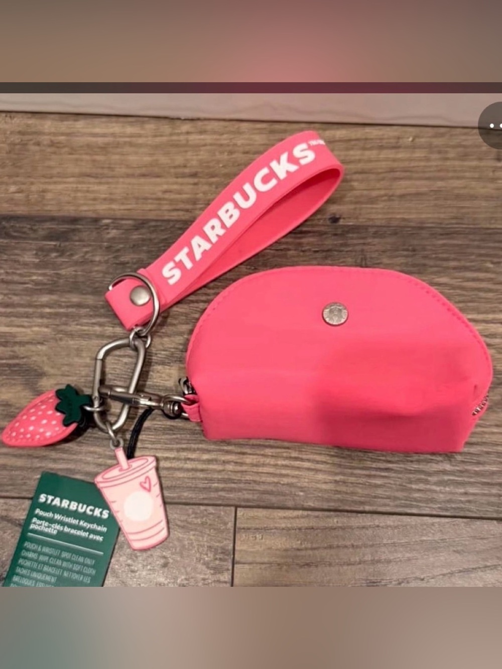 Starbucks Hot Pink Wristlet Pouch with Charm Strap
